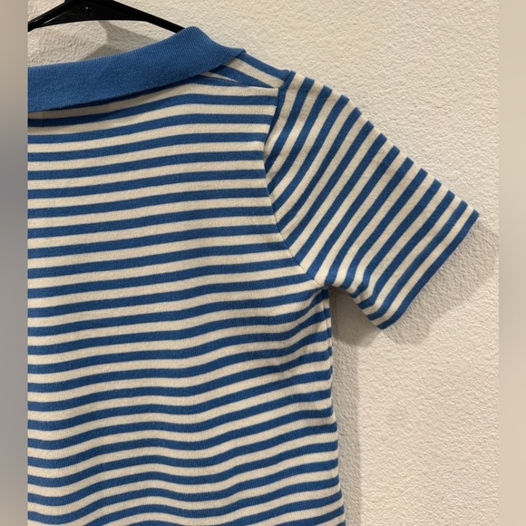 Oak + Fort Knit Blue White Striped Cropped Collared Short Sleeve Tee Size Small - Picture 11 of 14